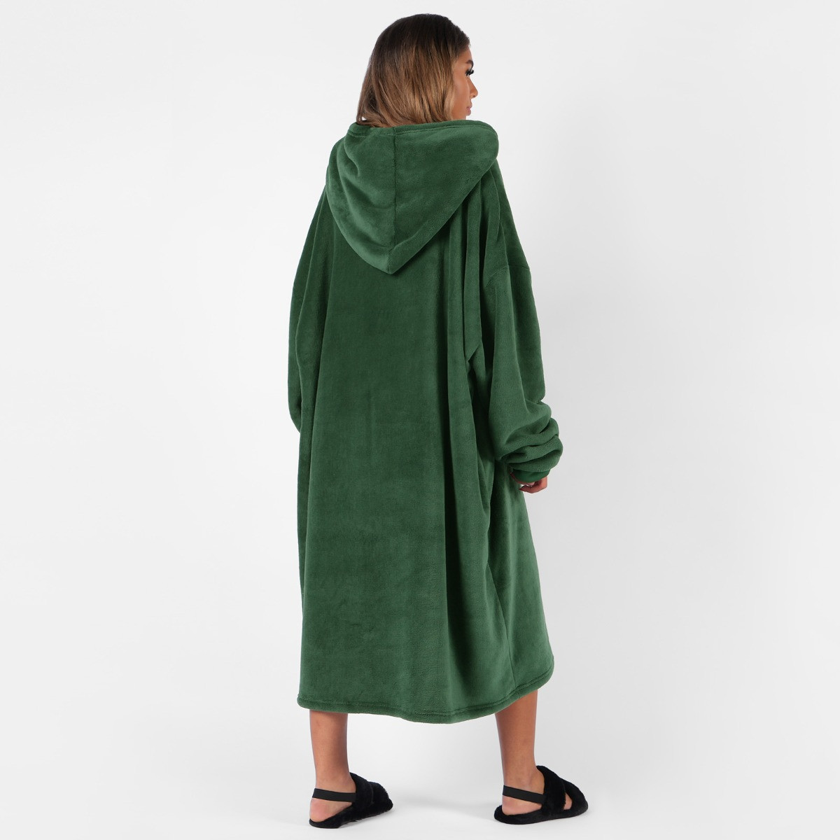 Sienna Extra-Long Sherpa Hoodie Blanket - Forest Green >
