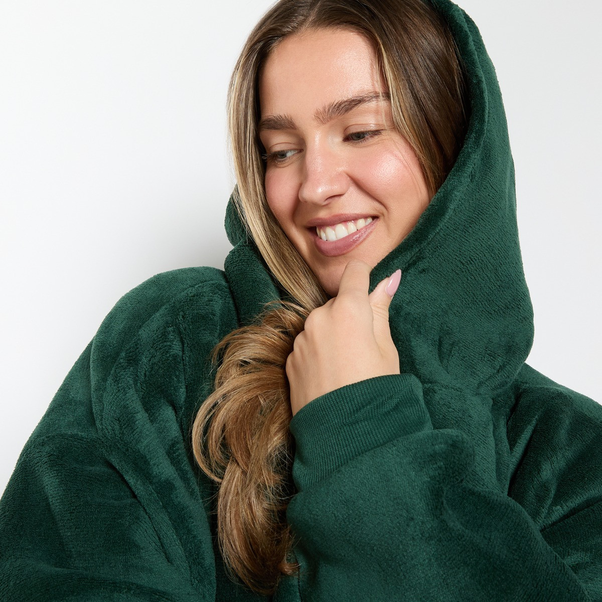 OHS Extra-Long Sherpa Hoodie Blanket - Forest Green >