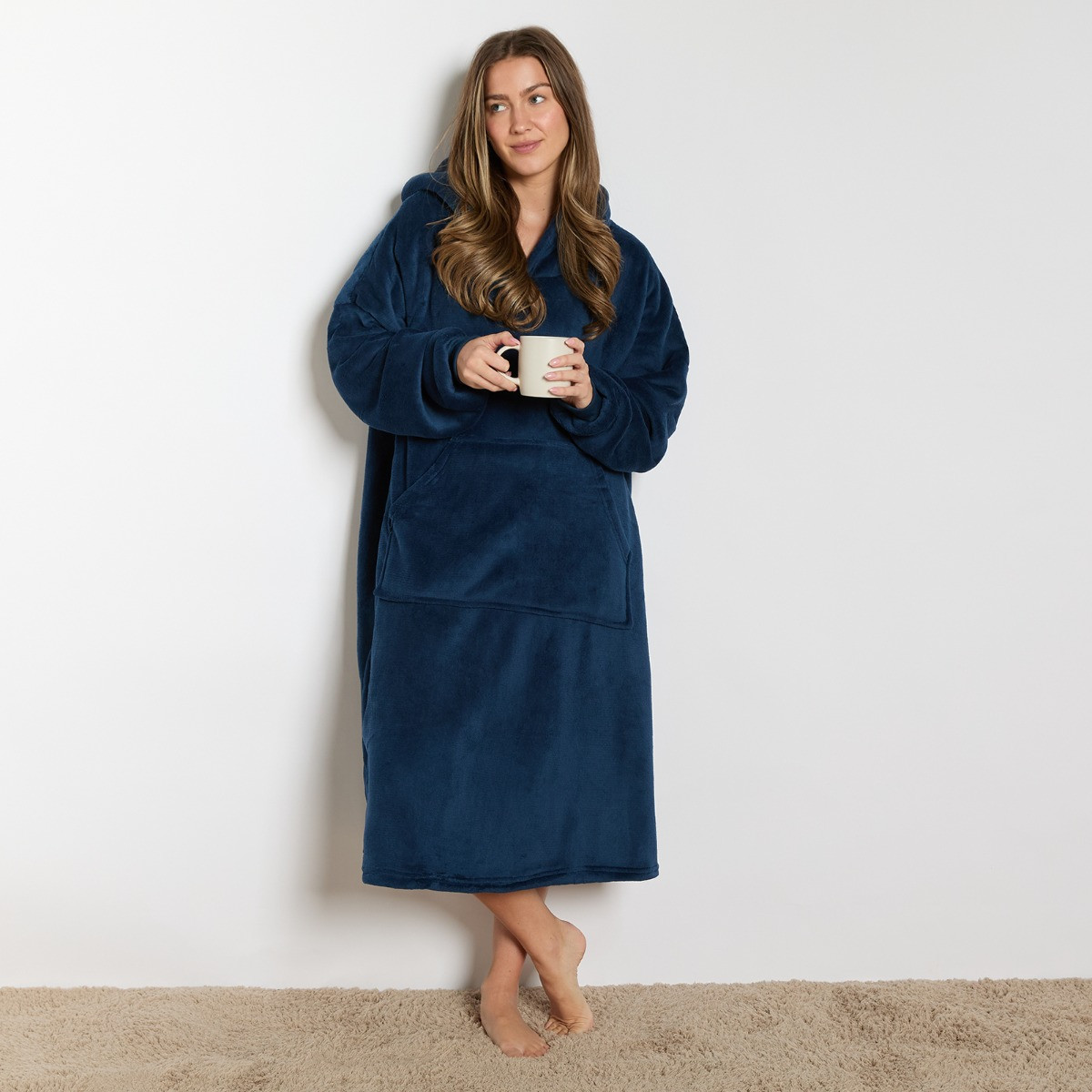  OHS Extra-Long Sherpa Hoodie Blanket - Navy>