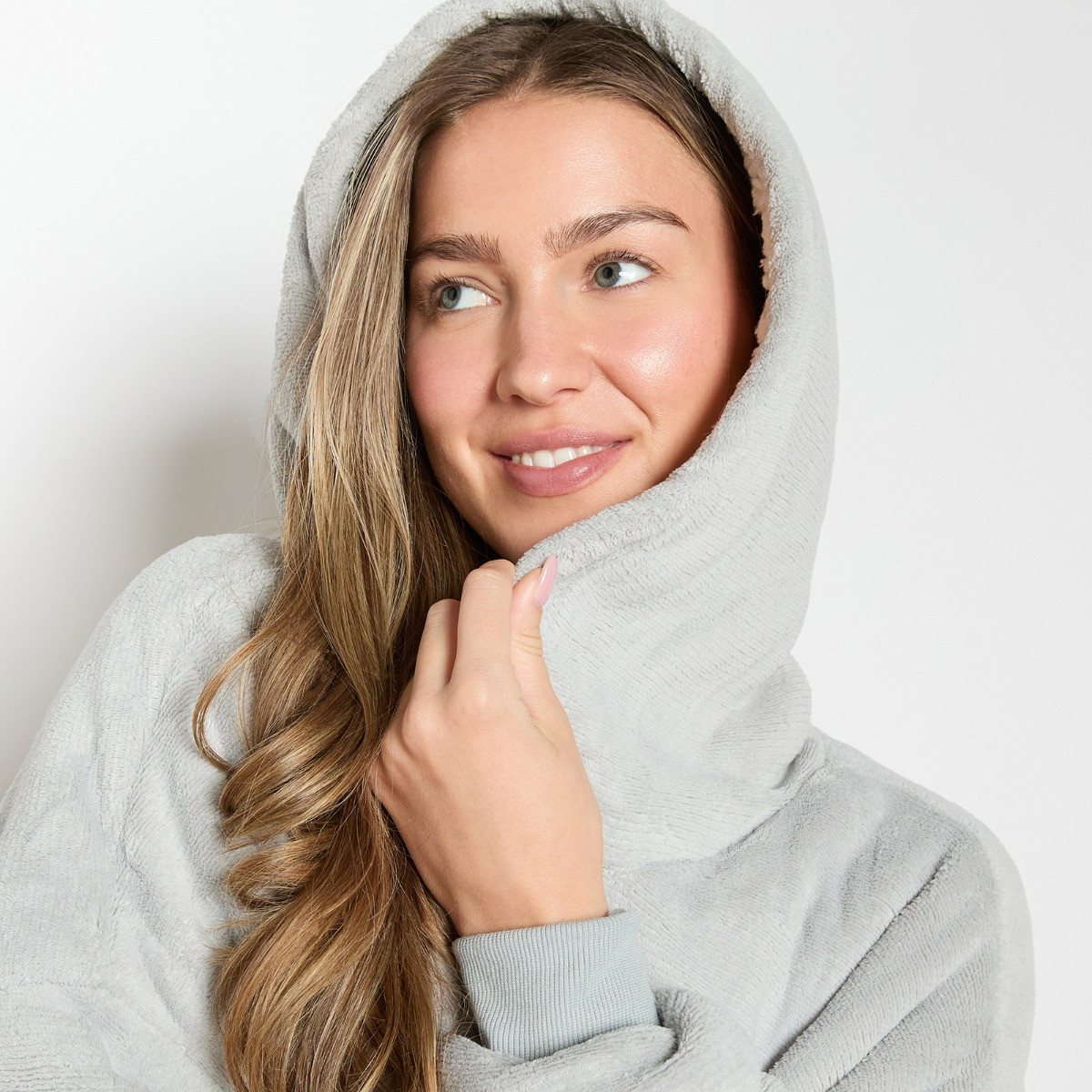  OHS Extra-Long Sherpa Hoodie Blanket - Silver>