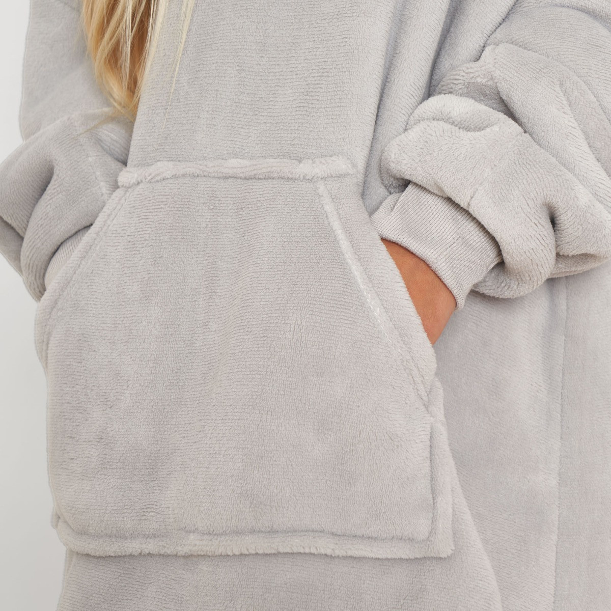 Sienna Sherpa Hoodie Blanket, Kids Silver