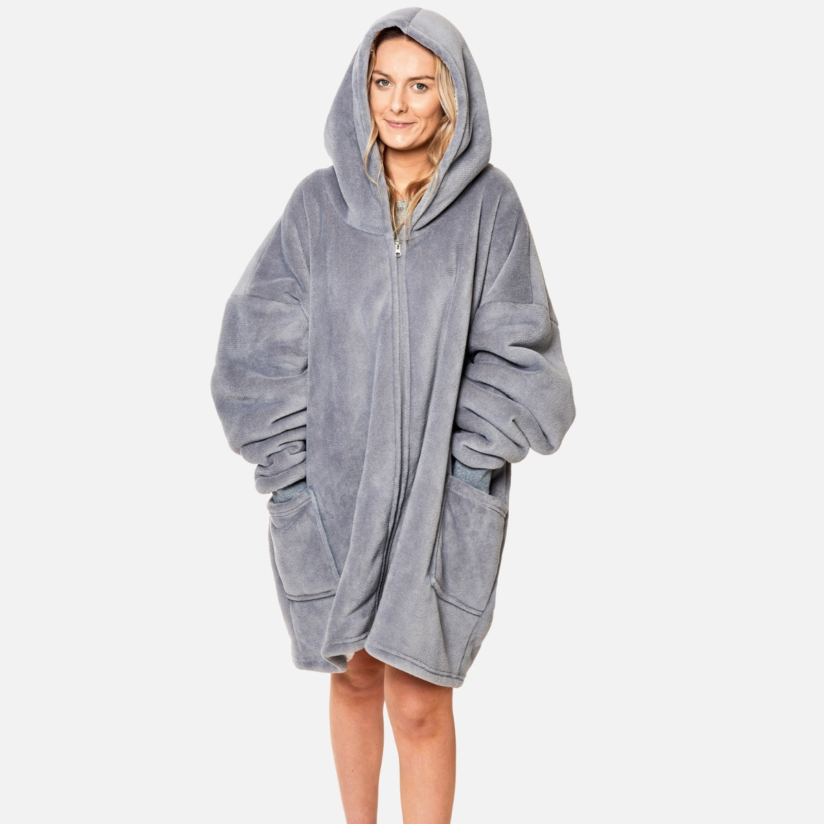 Sienna Sherpa Zip Up Hoodie Blanket, Charcoal - One Size