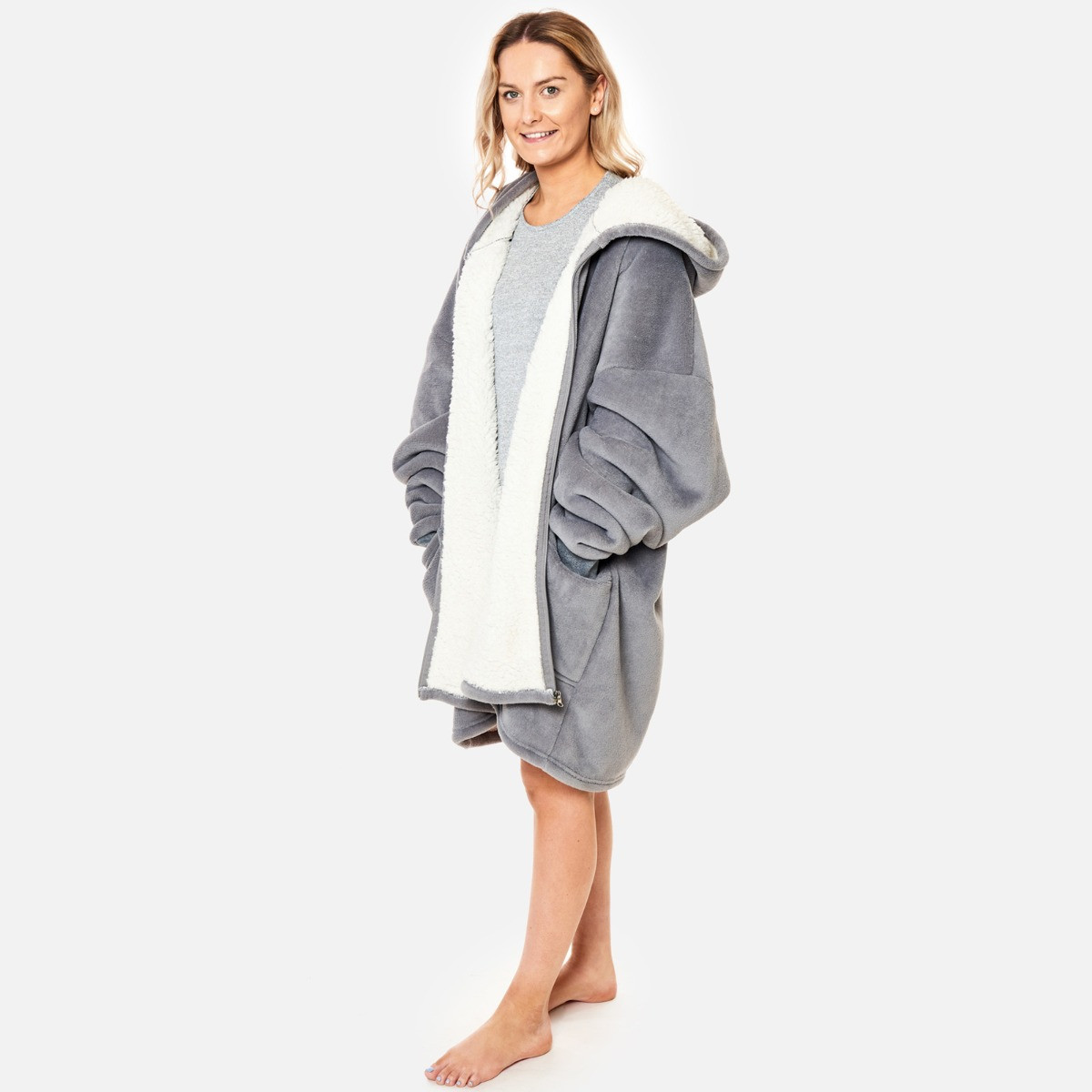 OHS Sherpa  Zip Up Hoodie Blanket, Adults - Charcoal Grey>