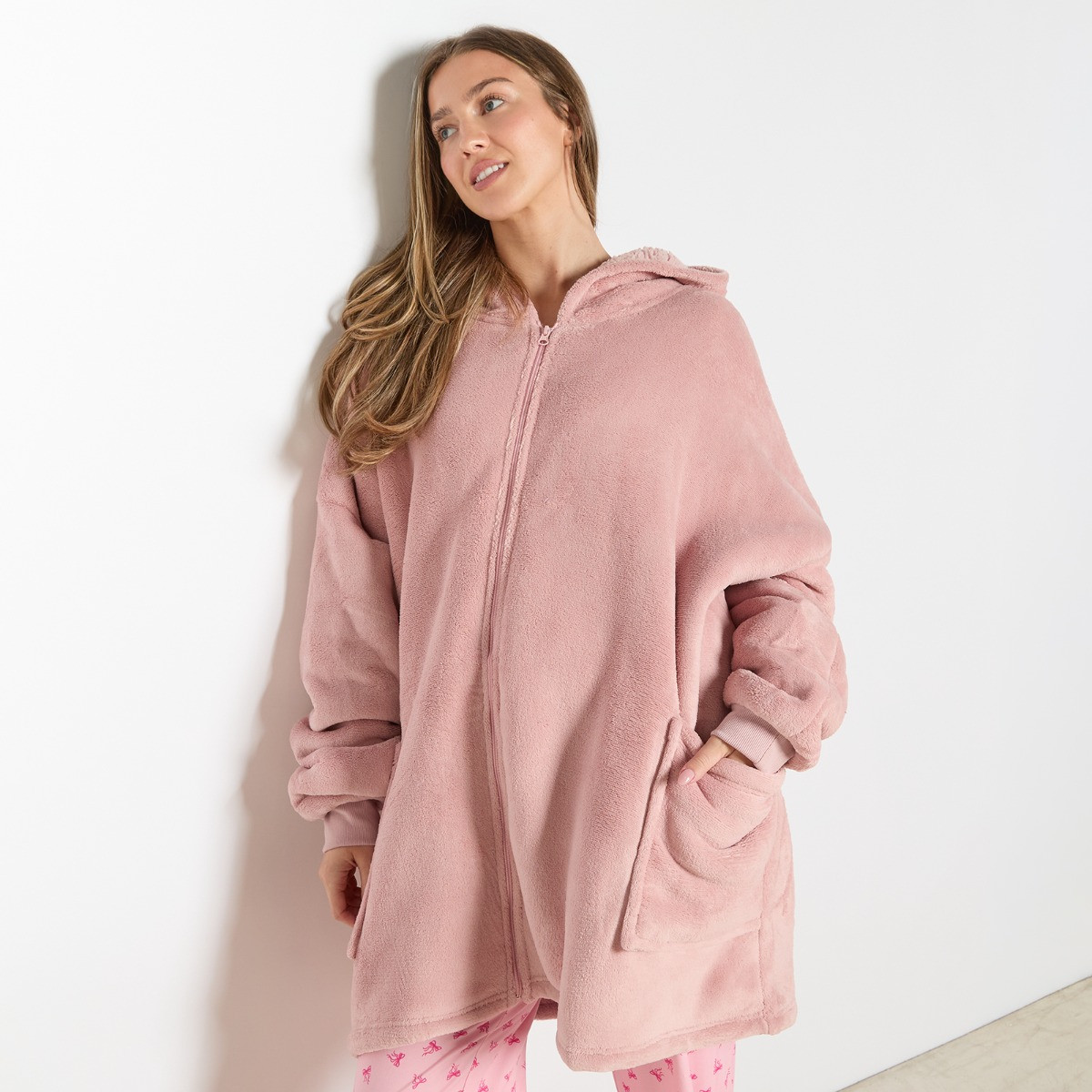 OHS Sherpa Zip Up Hoodie Blanket, Adults - Blush Pink>