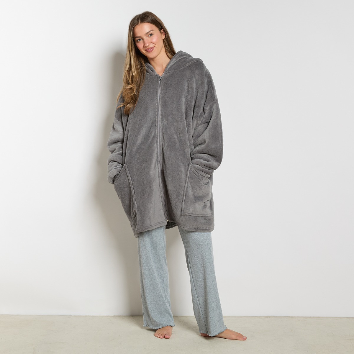 OHS Sherpa  Zip Up Hoodie Blanket, Adults - Charcoal Grey>