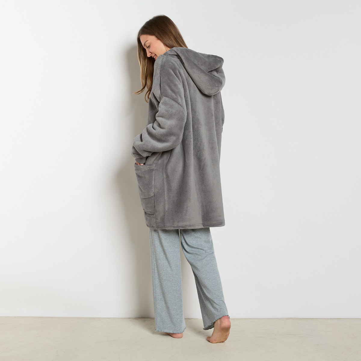 OHS Sherpa  Zip Up Hoodie Blanket, Adults - Charcoal Grey>