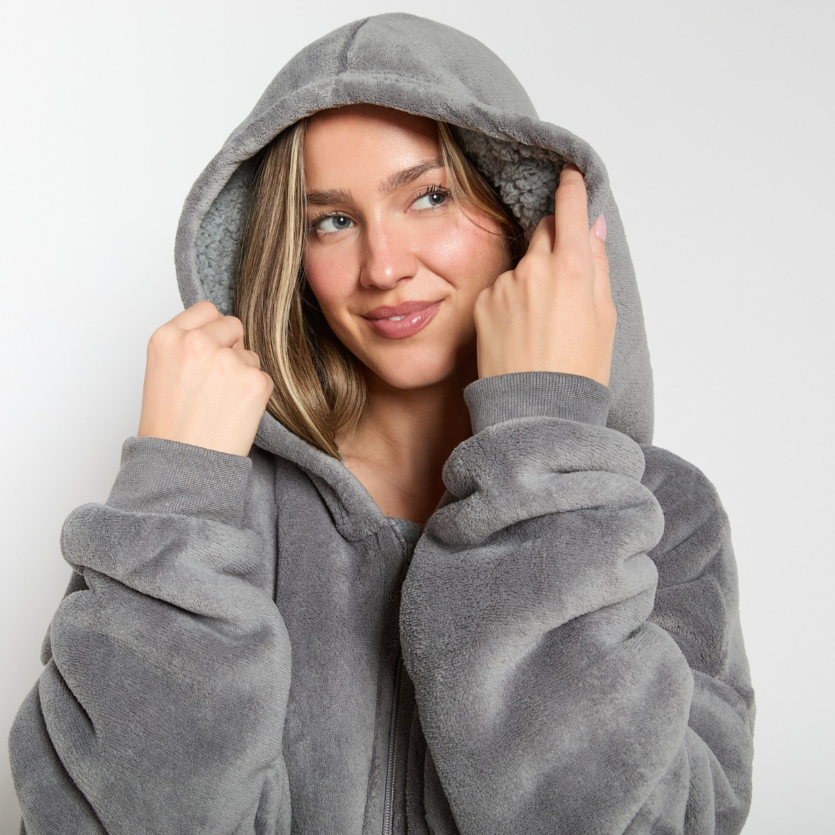 OHS Sherpa  Zip Up Hoodie Blanket, Adults - Charcoal Grey>