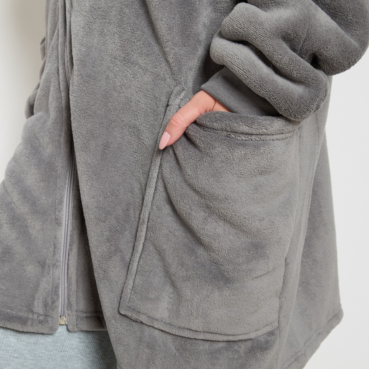 OHS Sherpa  Zip Up Hoodie Blanket, Adults - Charcoal Grey>