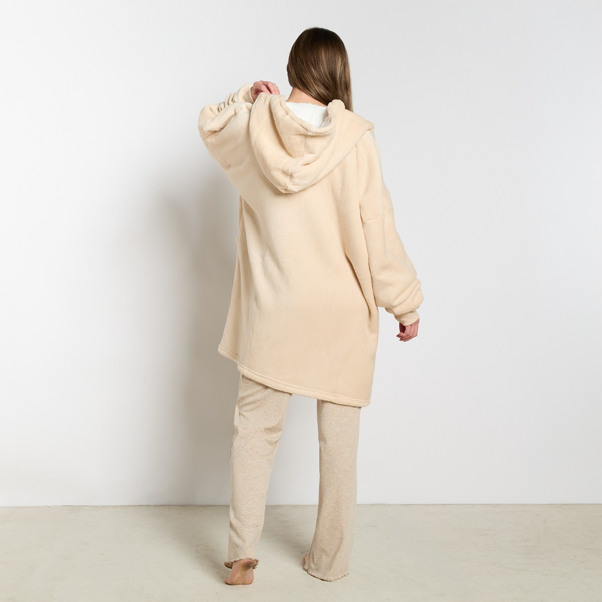 OHS Sherpa  Zip Up Hoodie Blanket, Adults - Natural>