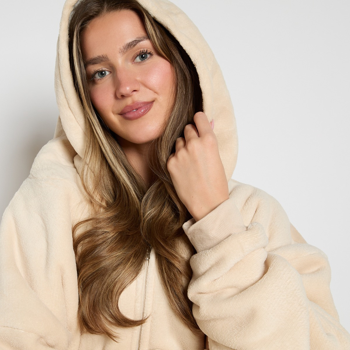 OHS Sherpa  Zip Up Hoodie Blanket, Adults - Natural>