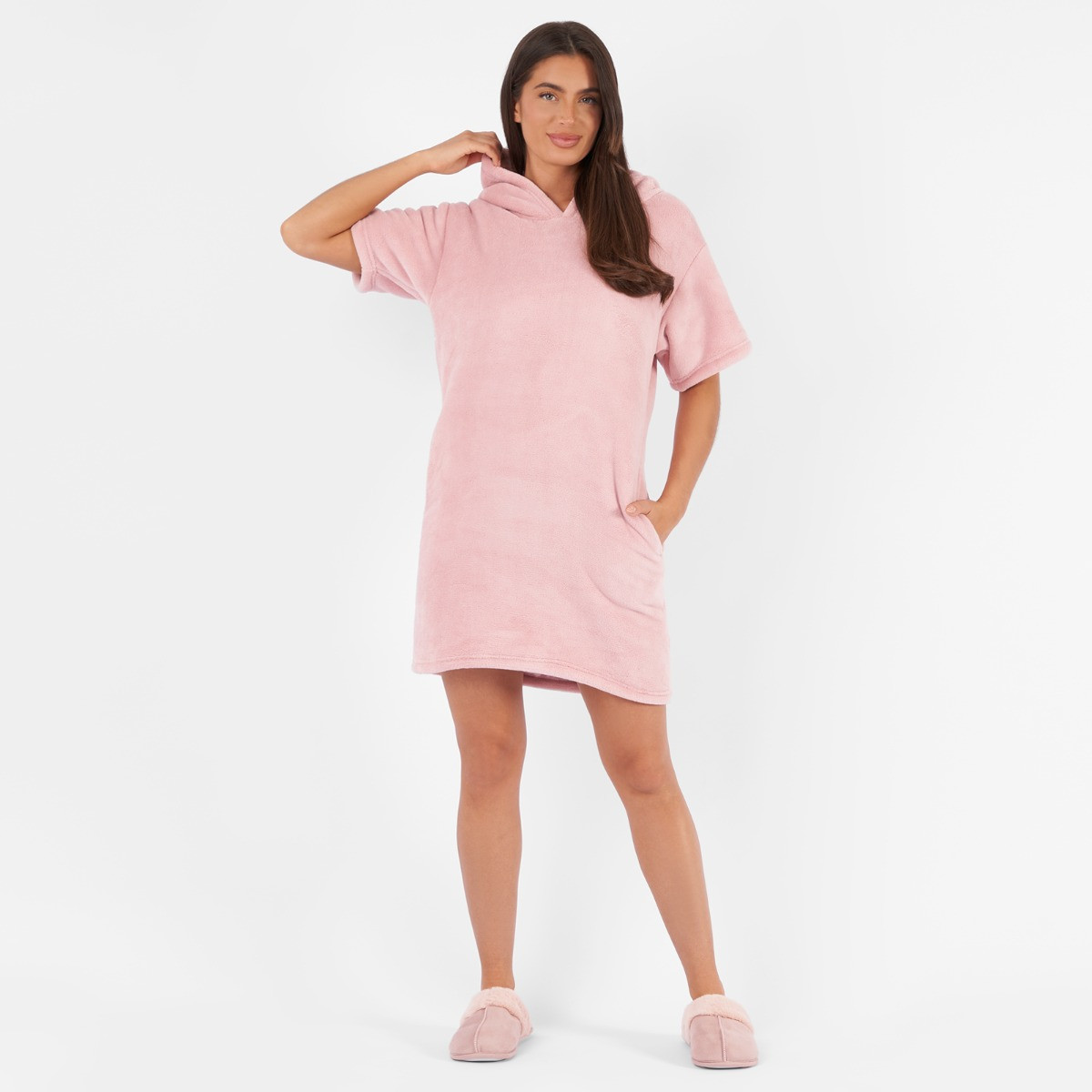 Sienna Short Sleeve Hoodie Blanket Dress - Blush>