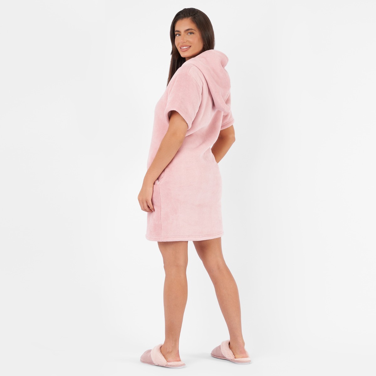 Sienna Short Sleeve Hoodie Blanket Dress - Blush>