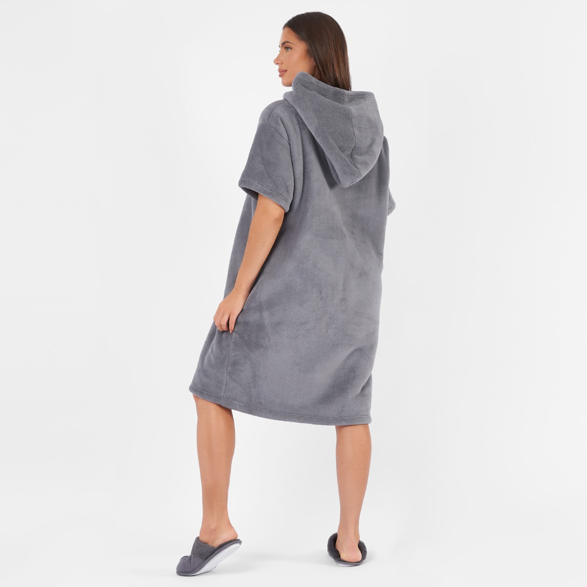 Sienna Short Sleeve Hoodie Blanket Dress - Charcoal>