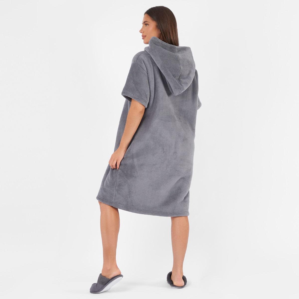 OHS Short Sleeve Hoodie Blanket Dress - Charcoal>