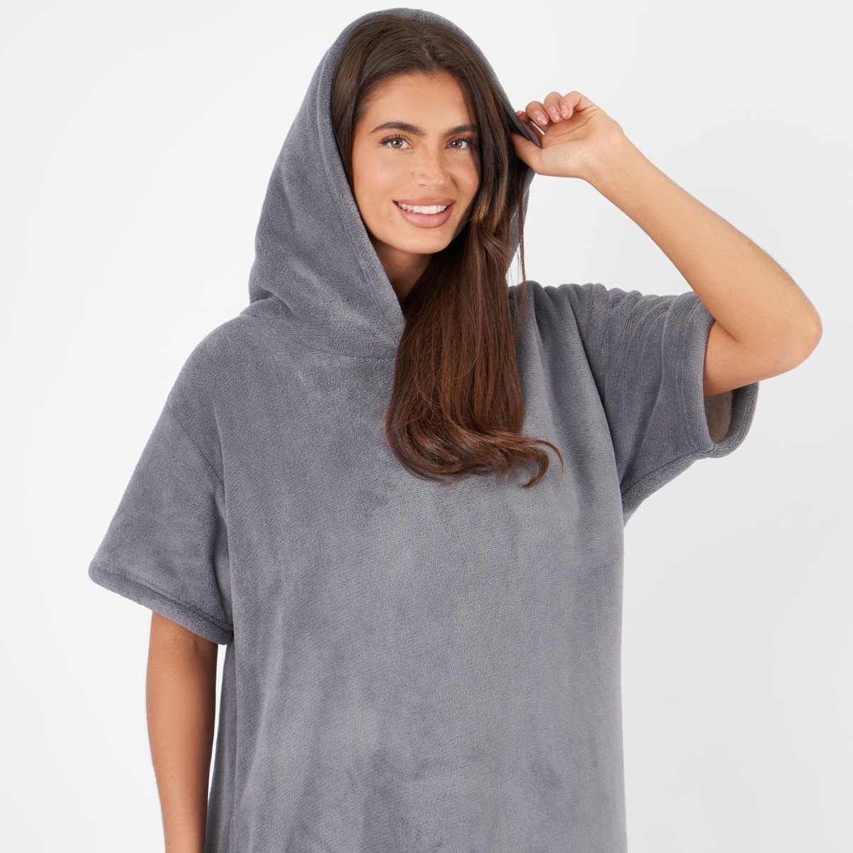 Sienna Short Sleeve Hoodie Blanket Dress - Charcoal>
