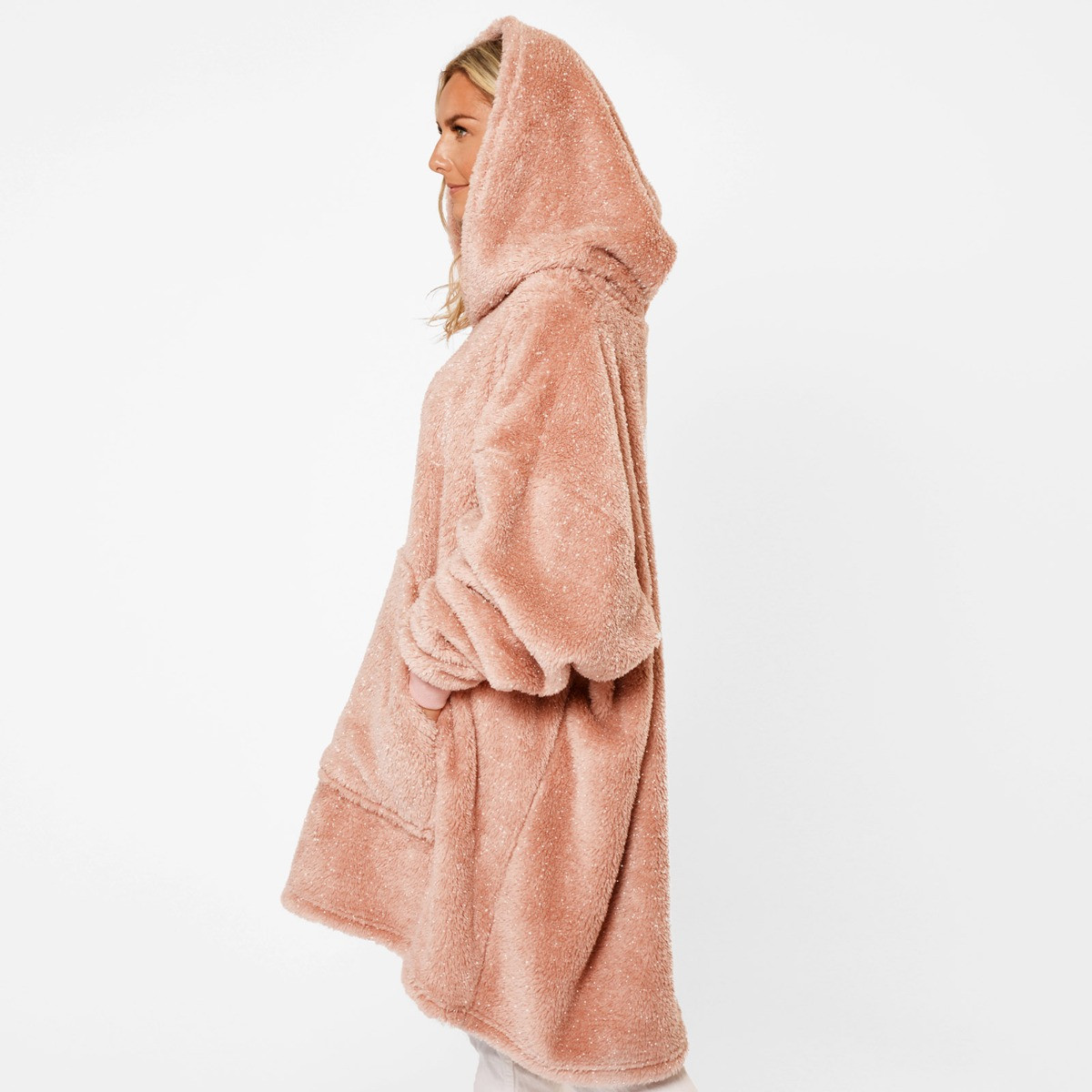 Sienna Teddy Fleece Glitter Hoodie Blanket - Blush Pink>