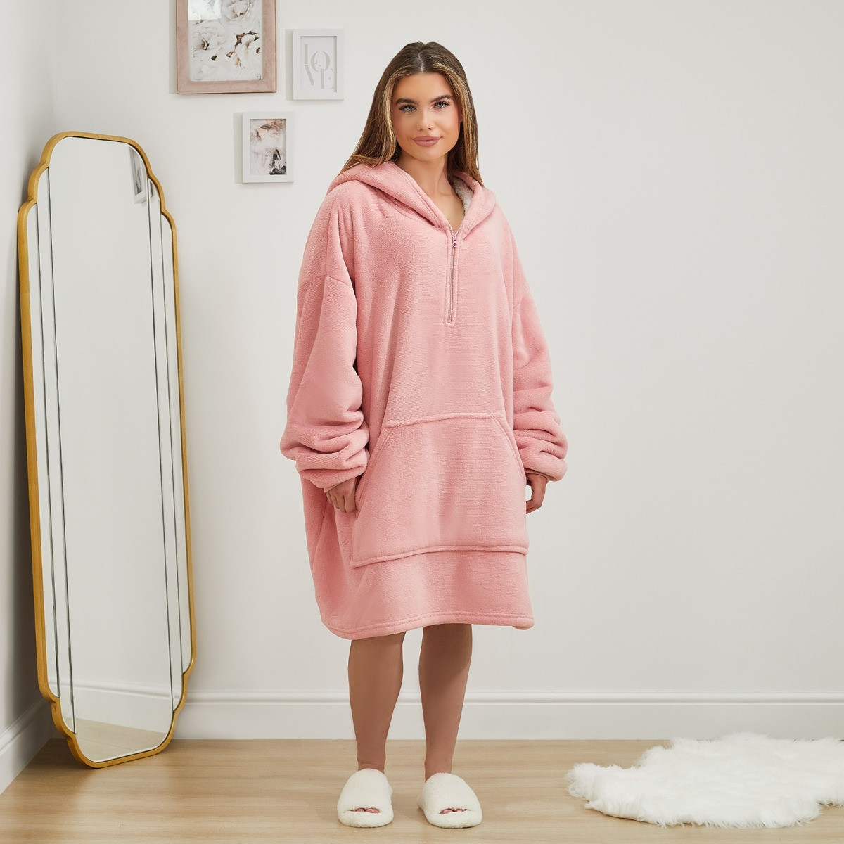 Sienna Half Zip Hoodie Blanket - Blush Pink>