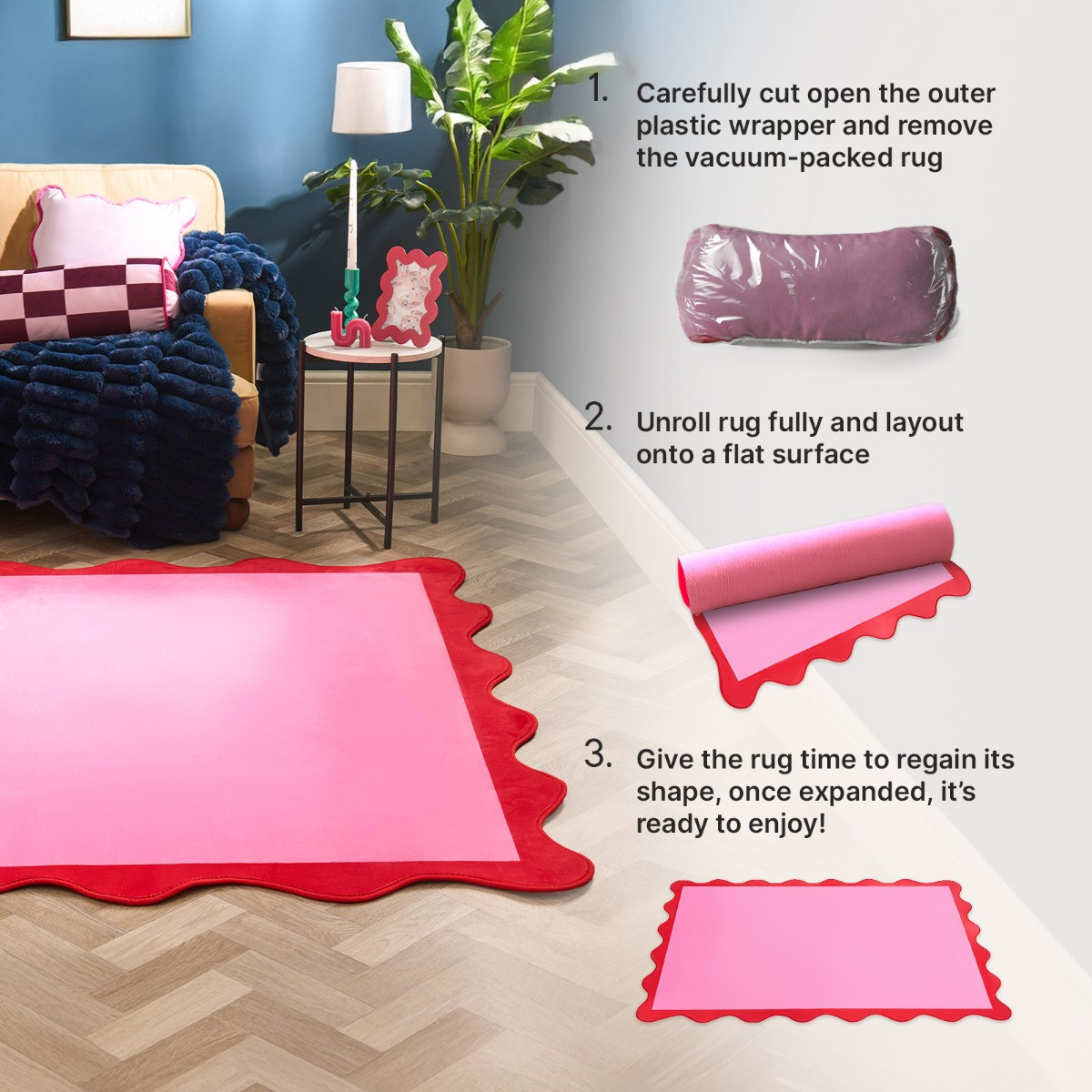 OHS Scallop Edge Rug, Pink/Red - 120 x 170cm>