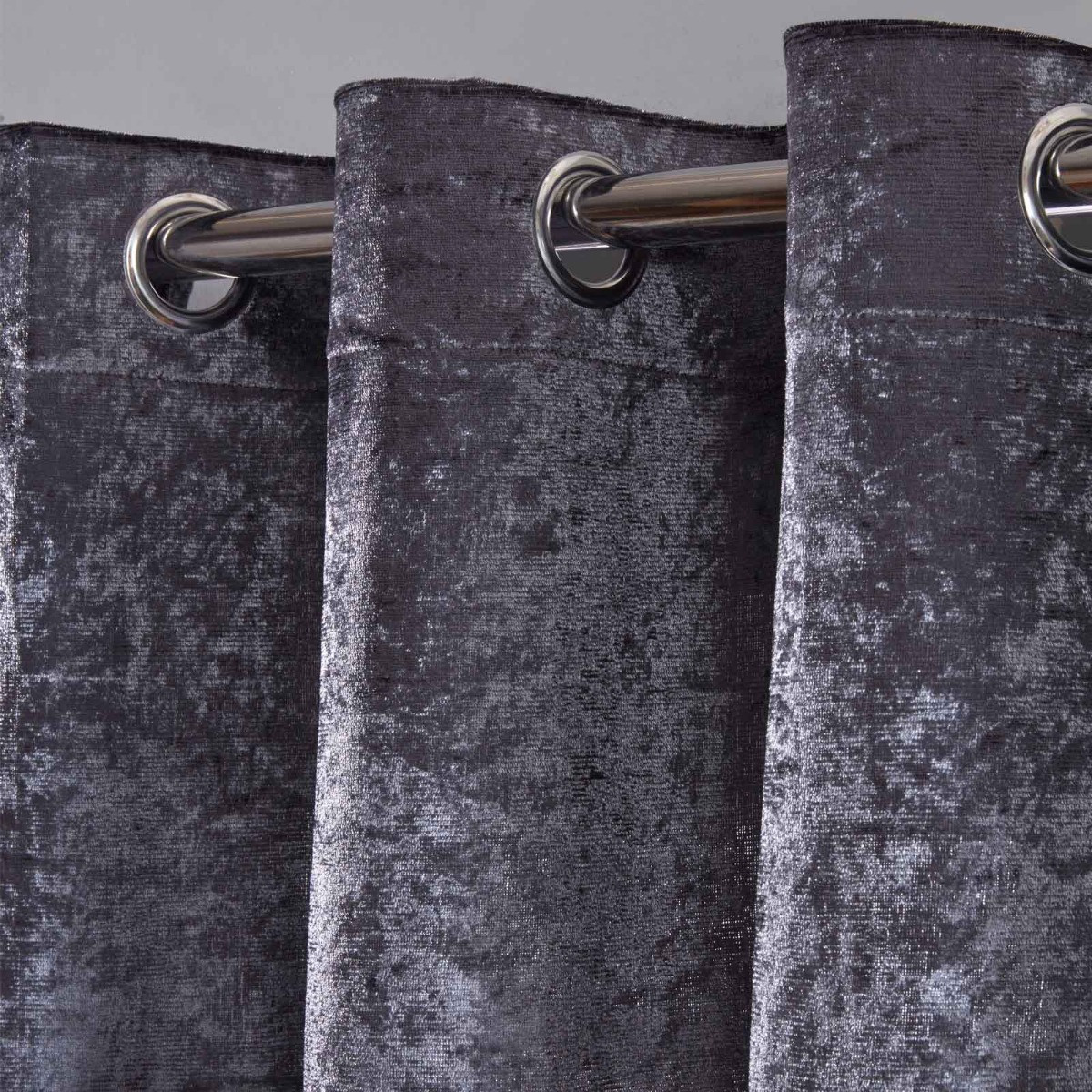Sienna Crushed Velvet Voile Curtains, Charcoal - 55" x 87">