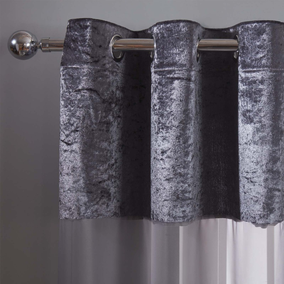 Sienna Crushed Velvet Voile Curtains, Charcoal - 55" x 87">