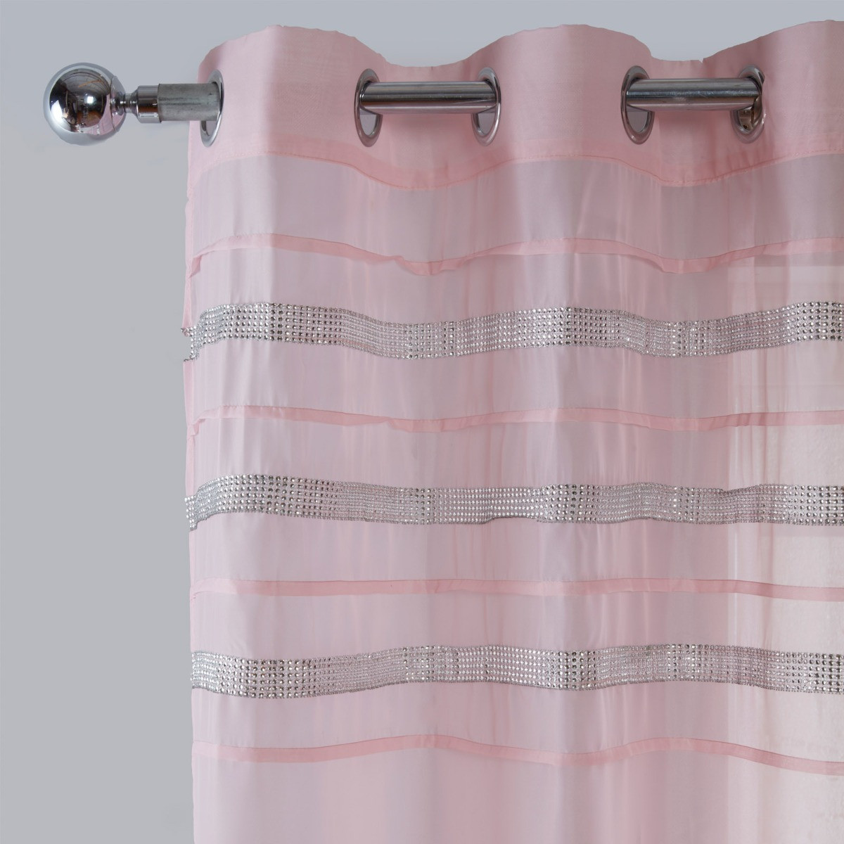 Sienna Latina Diamante Voile Net Curtains Eyelet, Blush Pink - 55" x 87" >