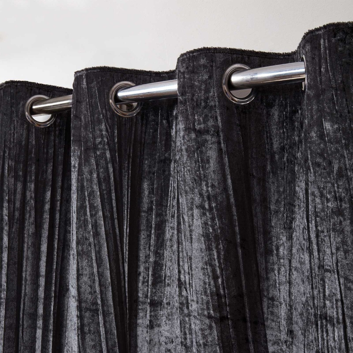 Sienna Home Valencia Crinkle Crushed Velvet Eyelet Curtains - Charcoal Grey>