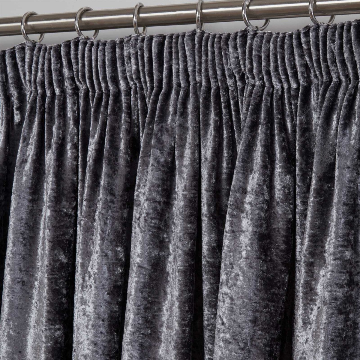 Sienna Pencil Pleat Crushed Velvet Curtains - Charcoal>