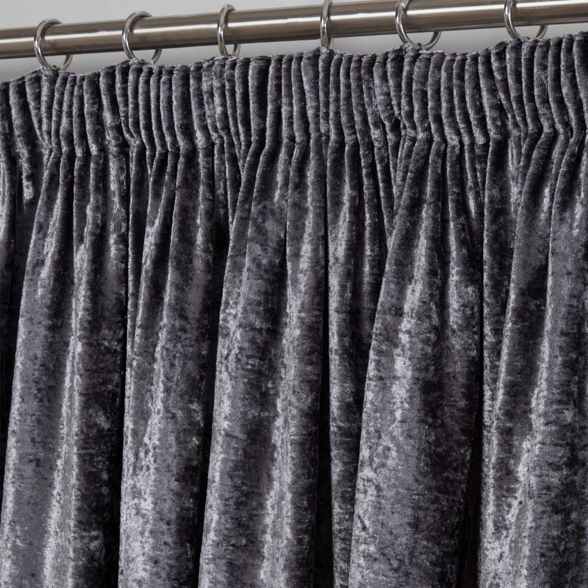OHS Pencil Pleat Crushed Velvet Curtains - Charcoal>