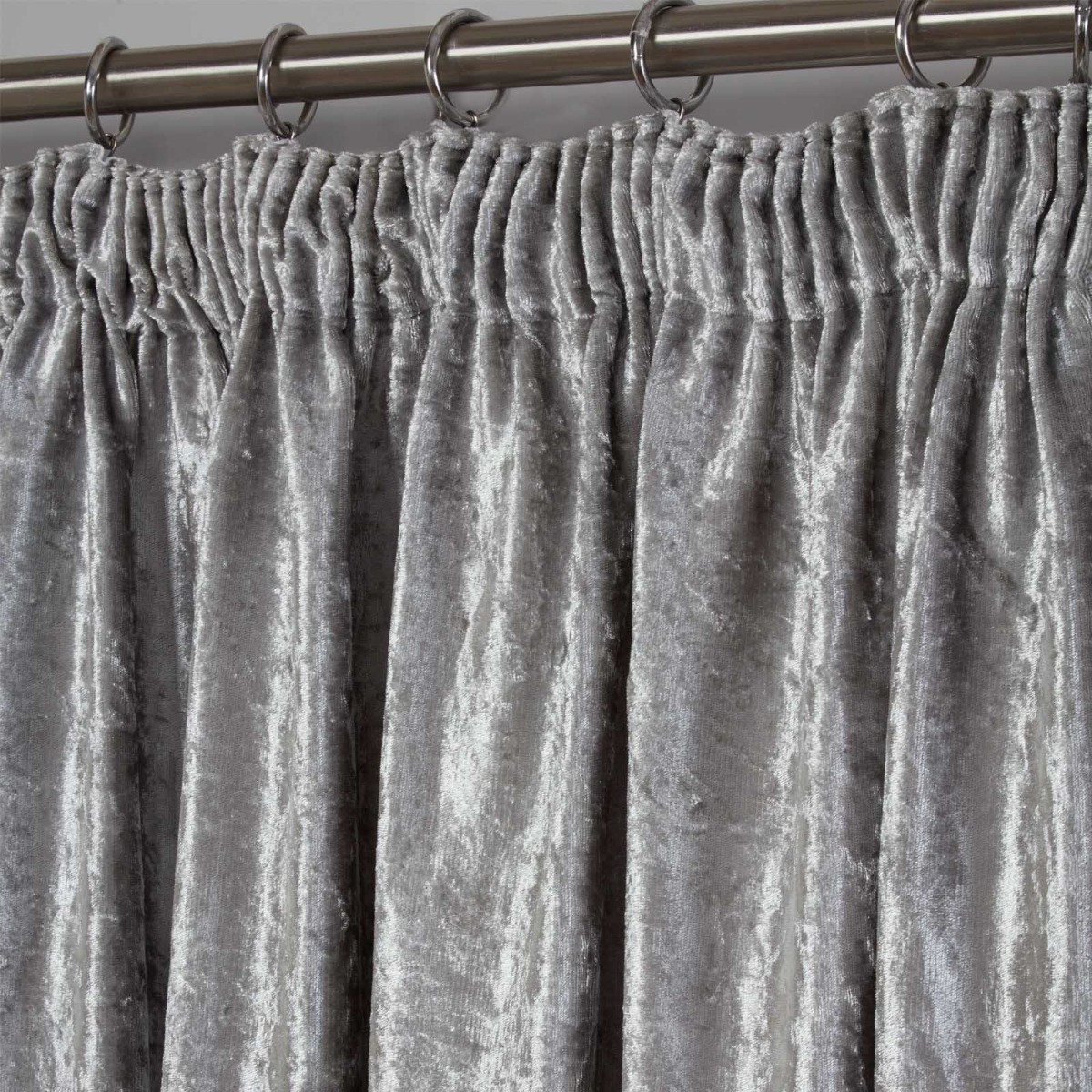 OHS Crushed Velvet Pencil Pleat Curtains, Silver - 90 x 90>