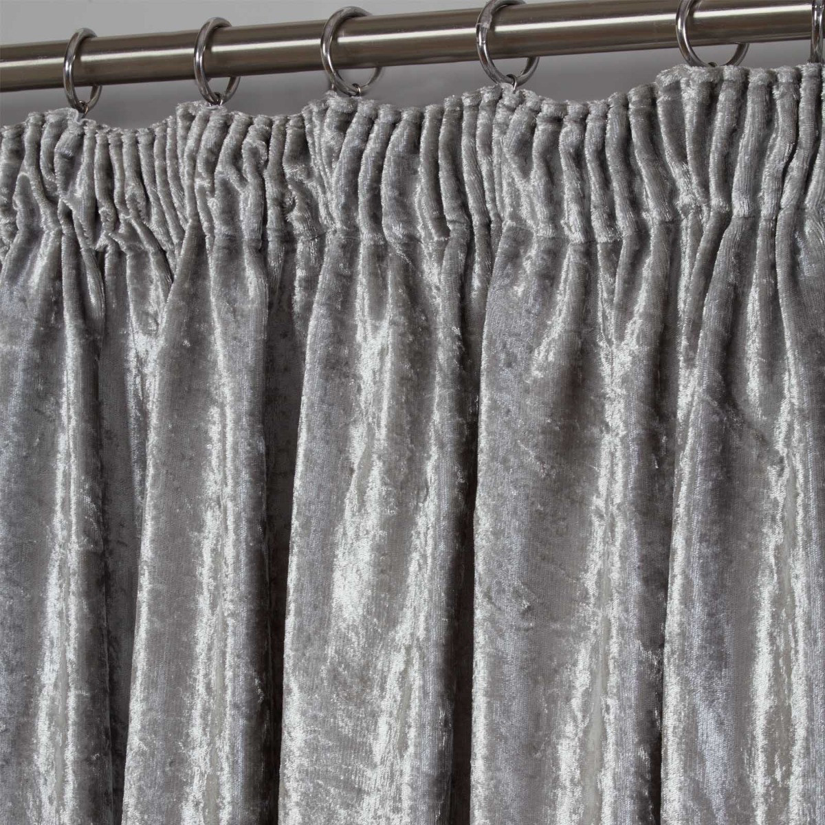 OHS Pencil Pleat Crushed Velvet Curtains - Silver>