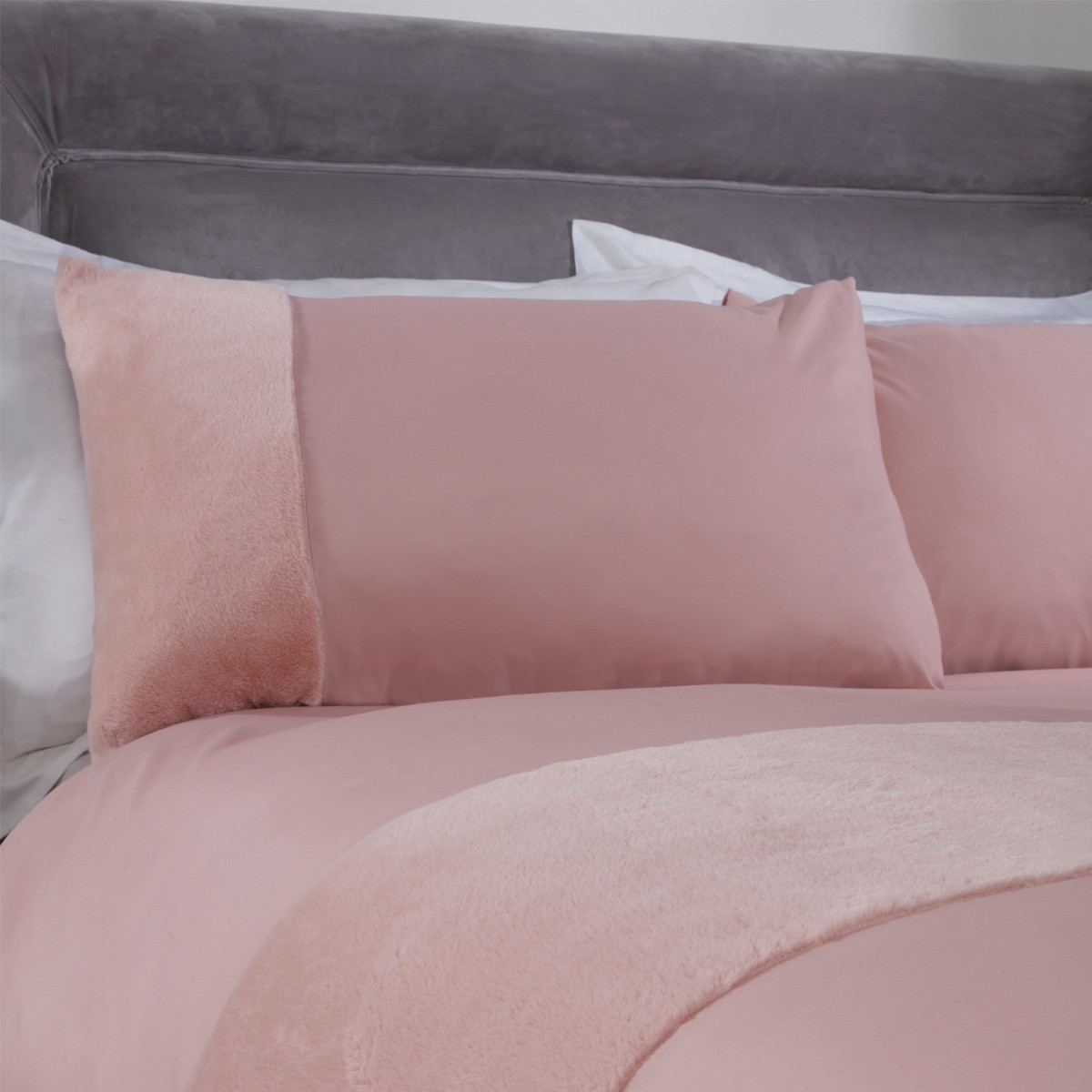 Sienna Faux Fur Panel Duvet Cover Set - Blush Pink>