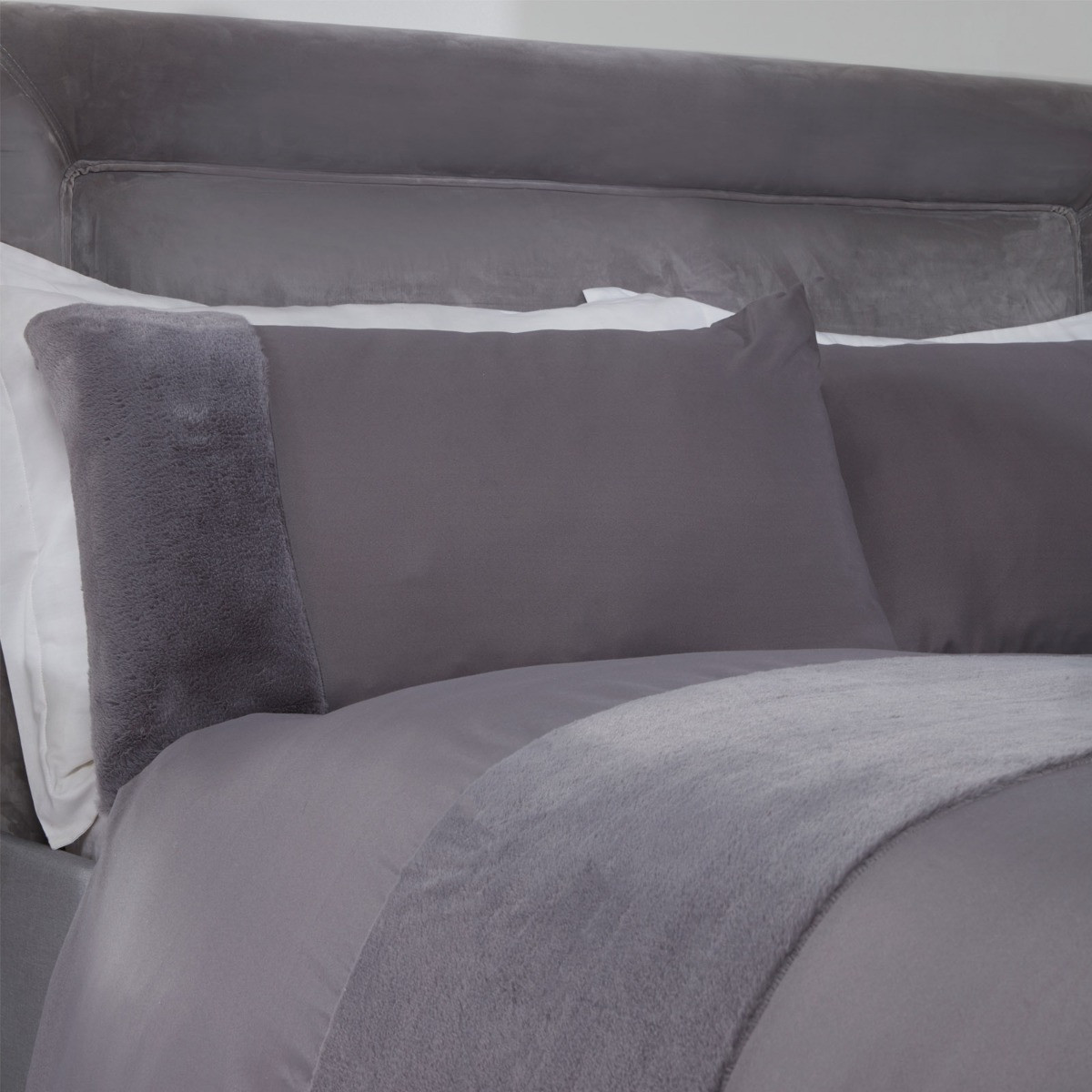 Sienna Faux Fur Panel Duvet Cover Set - Silver Grey>