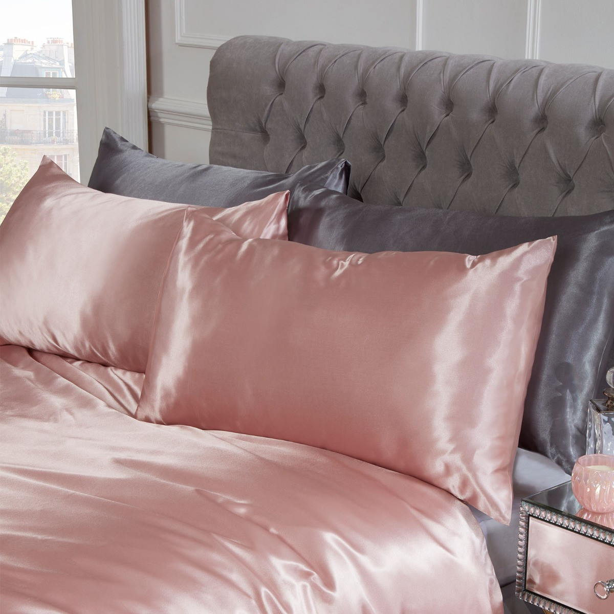 Sienna Plain Satin Duvet Cover Set - Blush Pink>