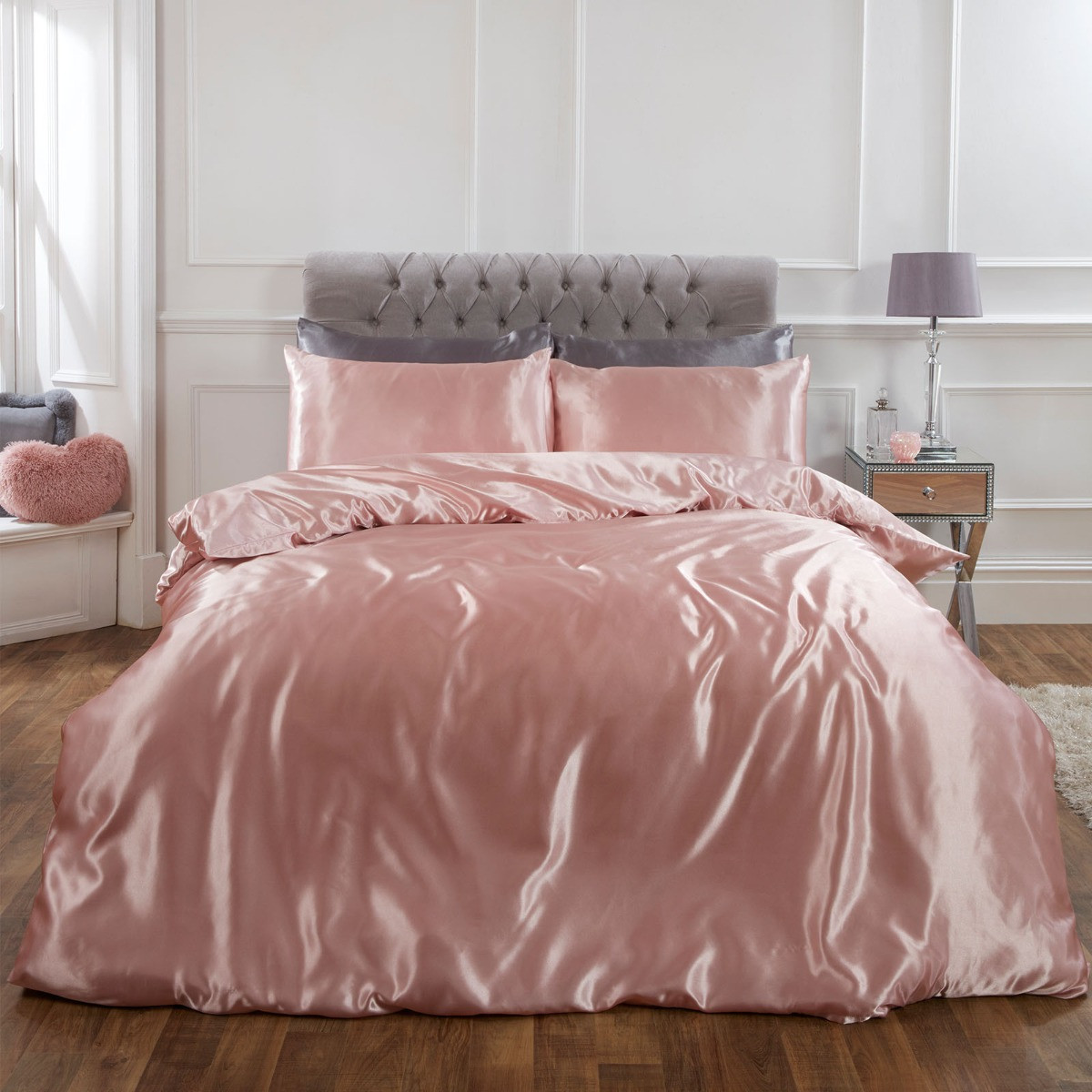 Sienna Plain Satin Duvet Cover Set - Blush Pink>