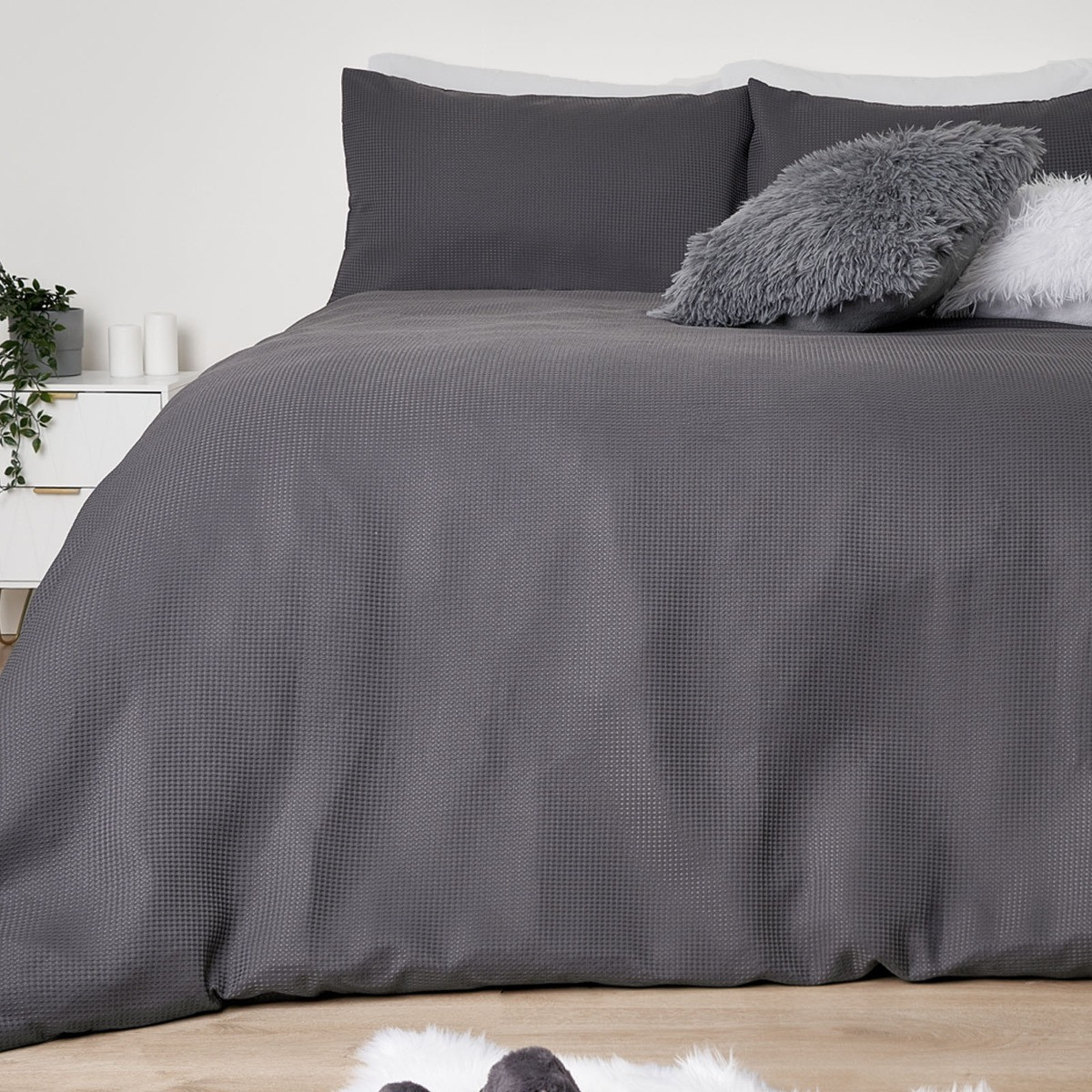 Sienna Waffle Weave Duvet Cover Set - Charcoal>