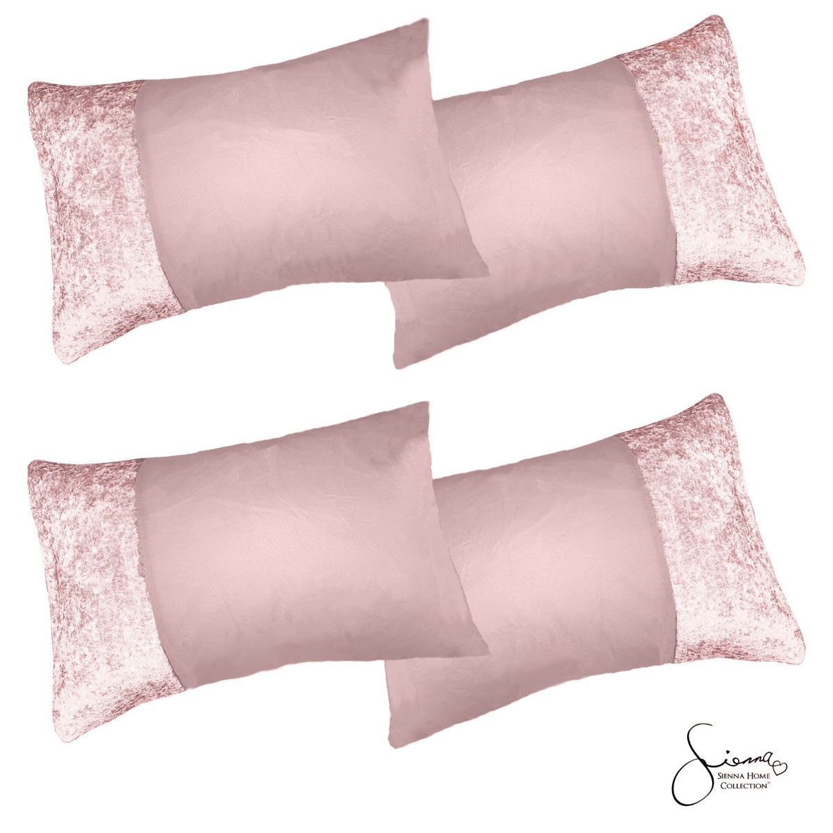 Sienna Crushed Velvet Band 4 Pack of Pillowcases - Blush Pink>