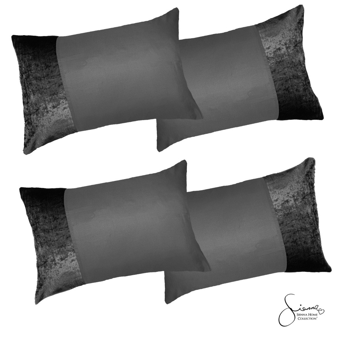 Sienna Crushed Velvet Band 4 Pack of Pillowcases - Charcoal Grey>