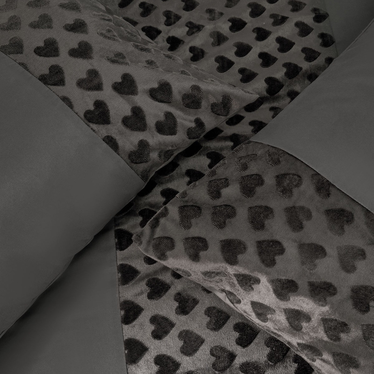 Sienna Embossed Velvet Heart Panel Duvet Cover Set - Charcoal>