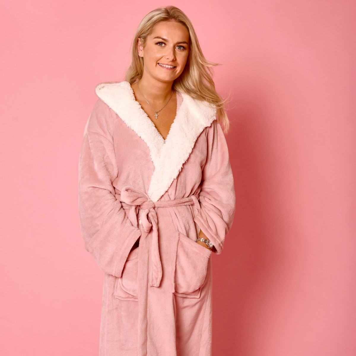 Blush Rose Baby Pink Valentines Satin Dressing Gown Robe With Rose Gold  Faux Fur Cuffs - Etsy