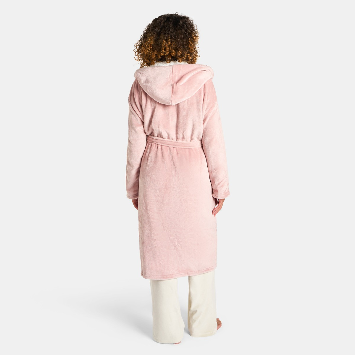 OHS Hooded Sherpa Fleece Dressing Gown - Blush Pink>