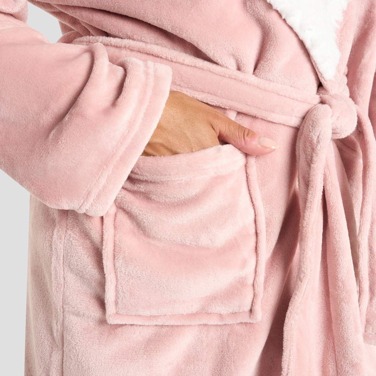 OHS Hooded Sherpa Fleece Dressing Gown - Blush Pink>