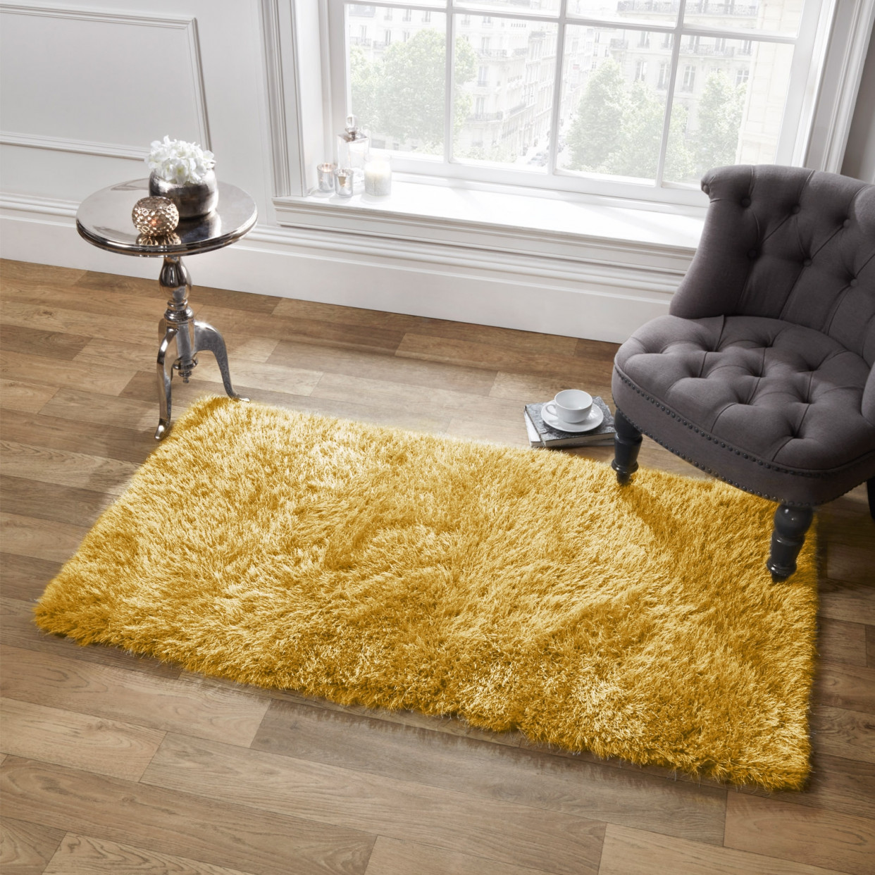Sienna Large Shaggy Soft Floor Rug 5cm Pile, Ochre Yellow - 160 x 230cm>