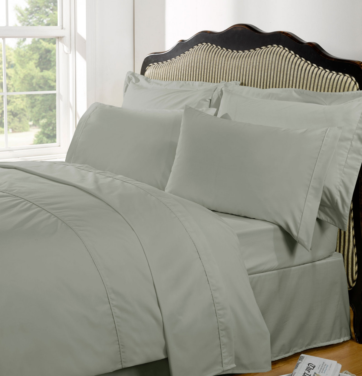 OHS 100% Egyptian Cotton Plain Valance Sheet - Silver Grey>