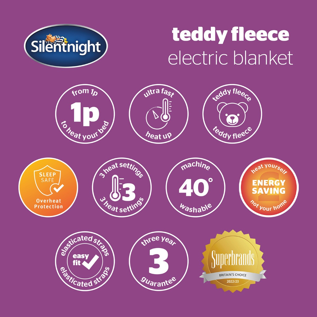 Silentnight Comfort Control Teddy Fleece Electric Blanket Double