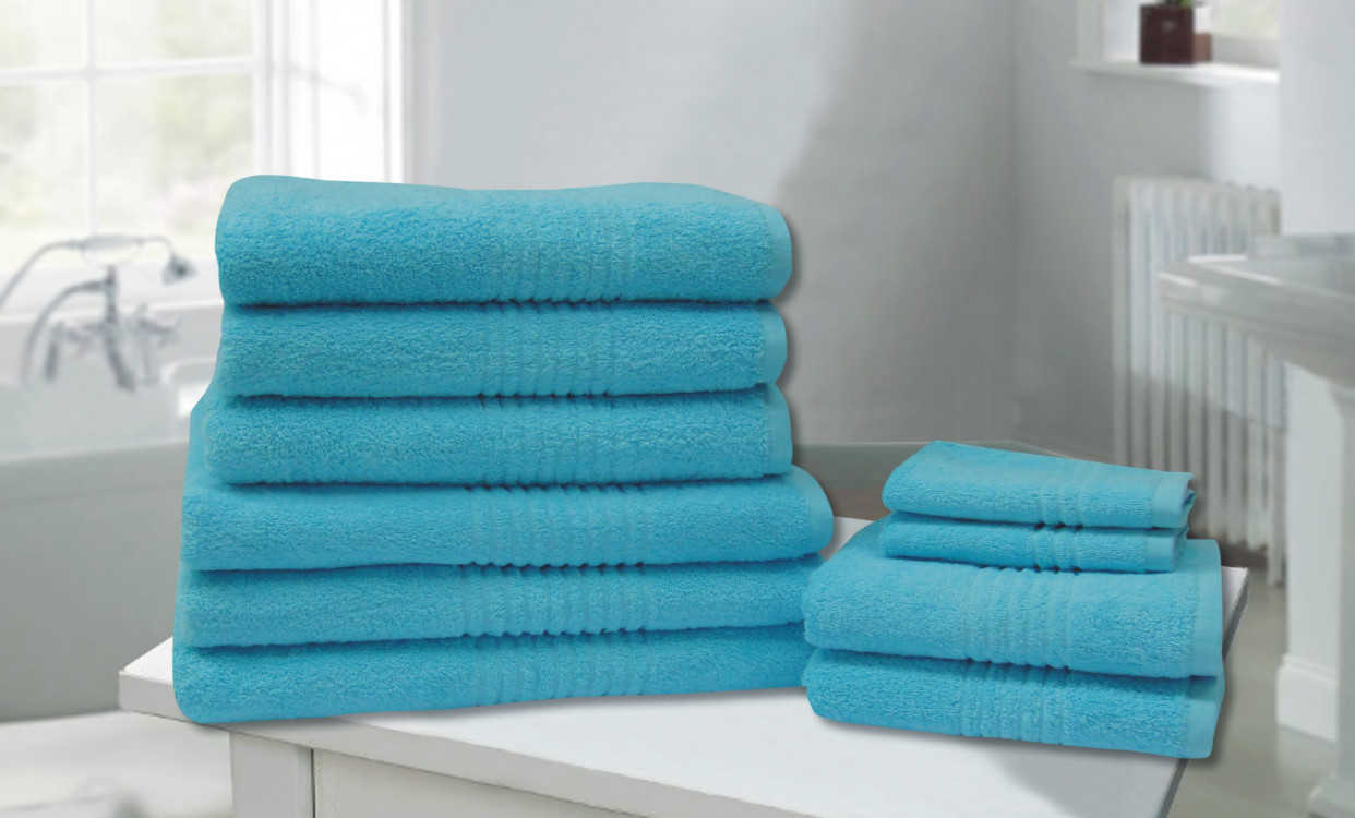 10 Piece Towel Bale Gift Sets 550 gsm - 100% Cotton - Sky Blue>
