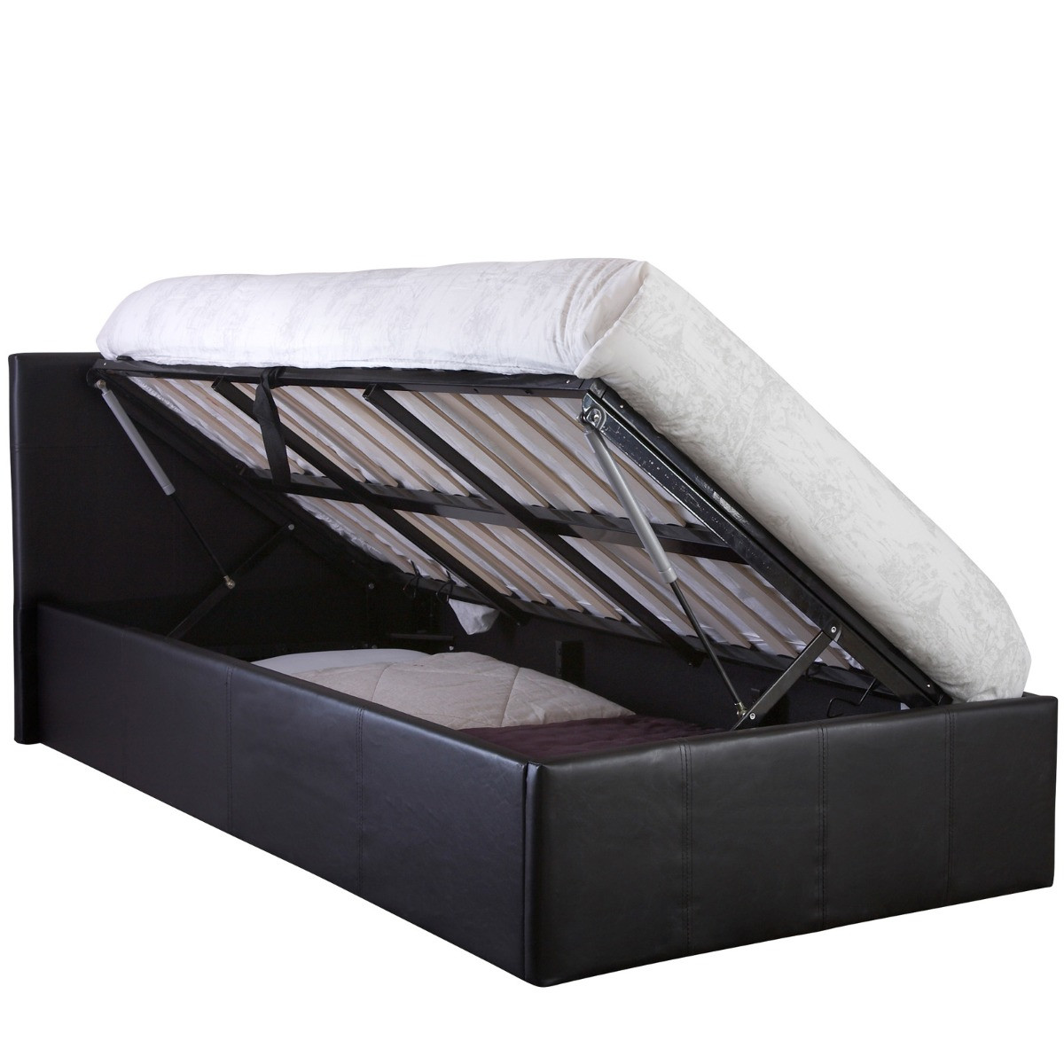 Side Lift Ottoman Storage Bed, 4ft 6 Double - Black>