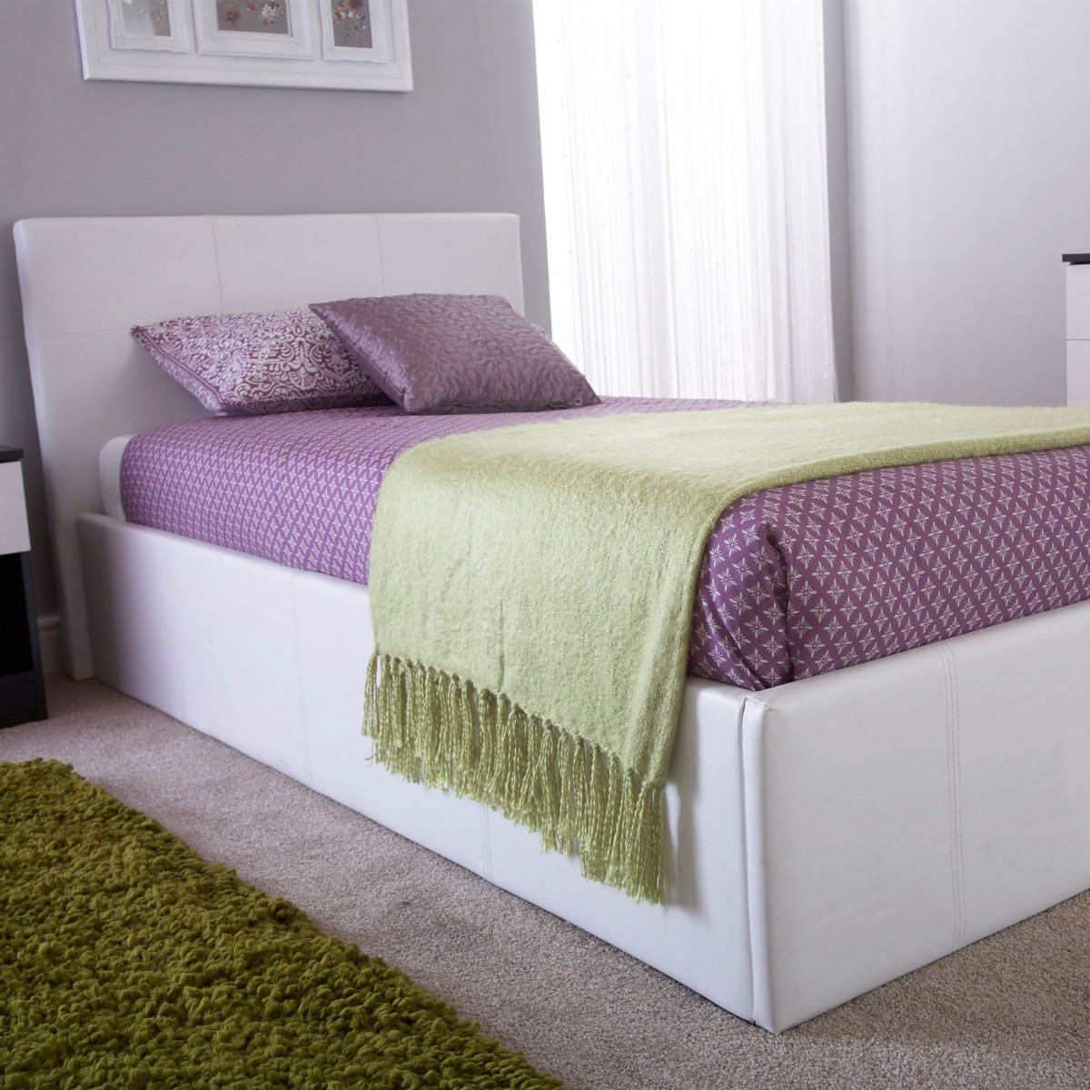 Side Lift Ottoman Storage Bed, 5ft King - White>