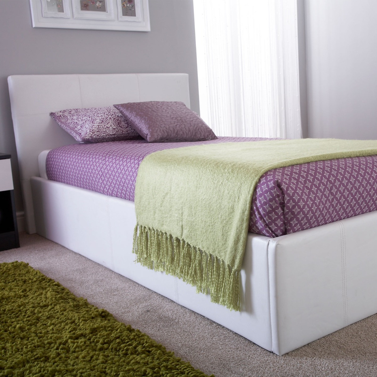 Side Lift Ottoman Storage Bed - White>