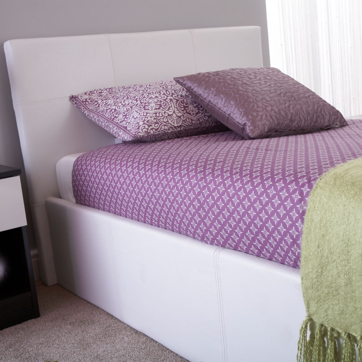 Side Lift Ottoman Storage Bed, 5ft King - White>