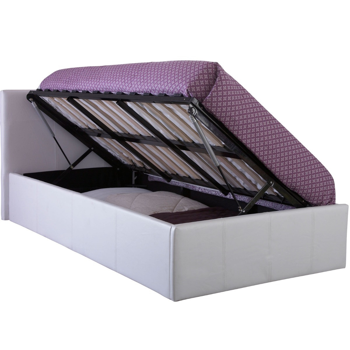 Side Lift Ottoman Storage Bed, 5ft King - White>